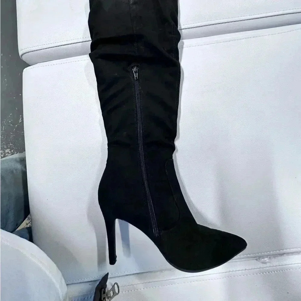 Brash Black Over the Knee Boots - Picture 2 of 7